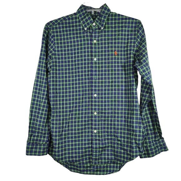 Ralph Lauren Blue Label Green Blue Plaid Shirt Men Size M Long Sleeve Pony Logo - Picture 2 of 9